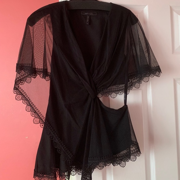 NWOT BCBG Maxazaria Cut Out Lace V Neck Top, Size 2 - Picture 1 of 14